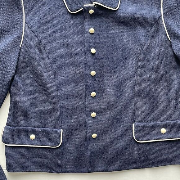 St John Collection Womens Navy White Trim Santana Knit Jacket/Blazer Size 12 - Picture 7 of 16